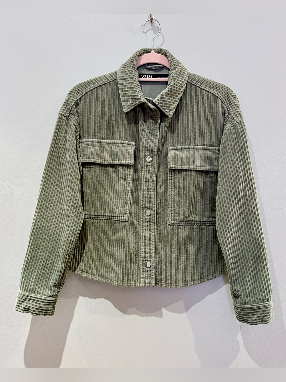 Zara Sage Green Corduroy Cropped Jacket Shacket - Size XS - Picture 2 of 9